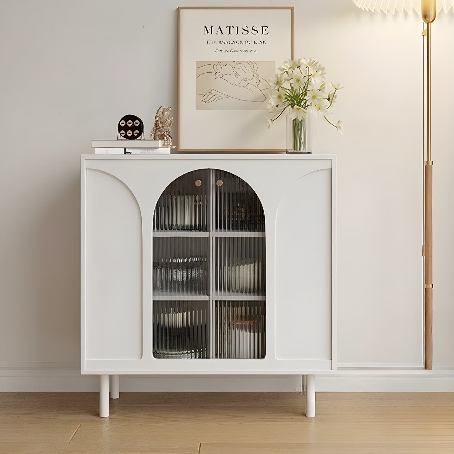 Wooden Modern Glass Door Kitchen Sideboard with Adjustable Shelving