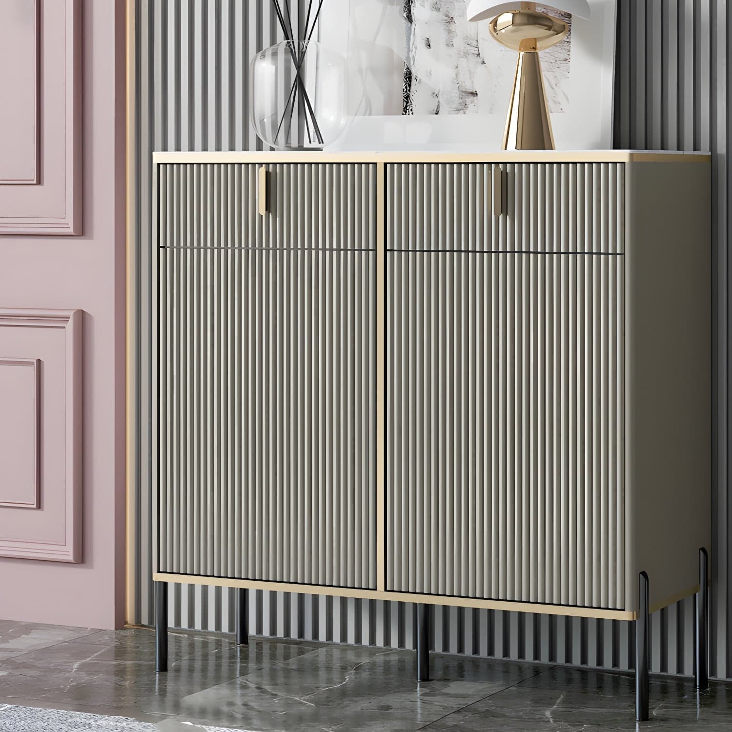 Glam Style Buffet Sideboard Sintered Stone Top Server with Door and Drawer - image 3