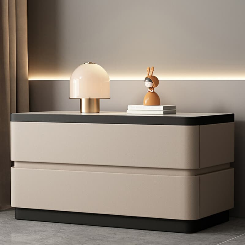 Modern Faux Leather Nightstand with 2 Drawers and Stone Countertop for Bedroom thumbnail 12