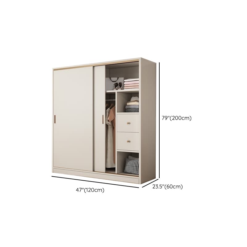Modern White Wood Wardrobe Armoire with Sliding Doors and Soft Close Drawers thumbnail 10