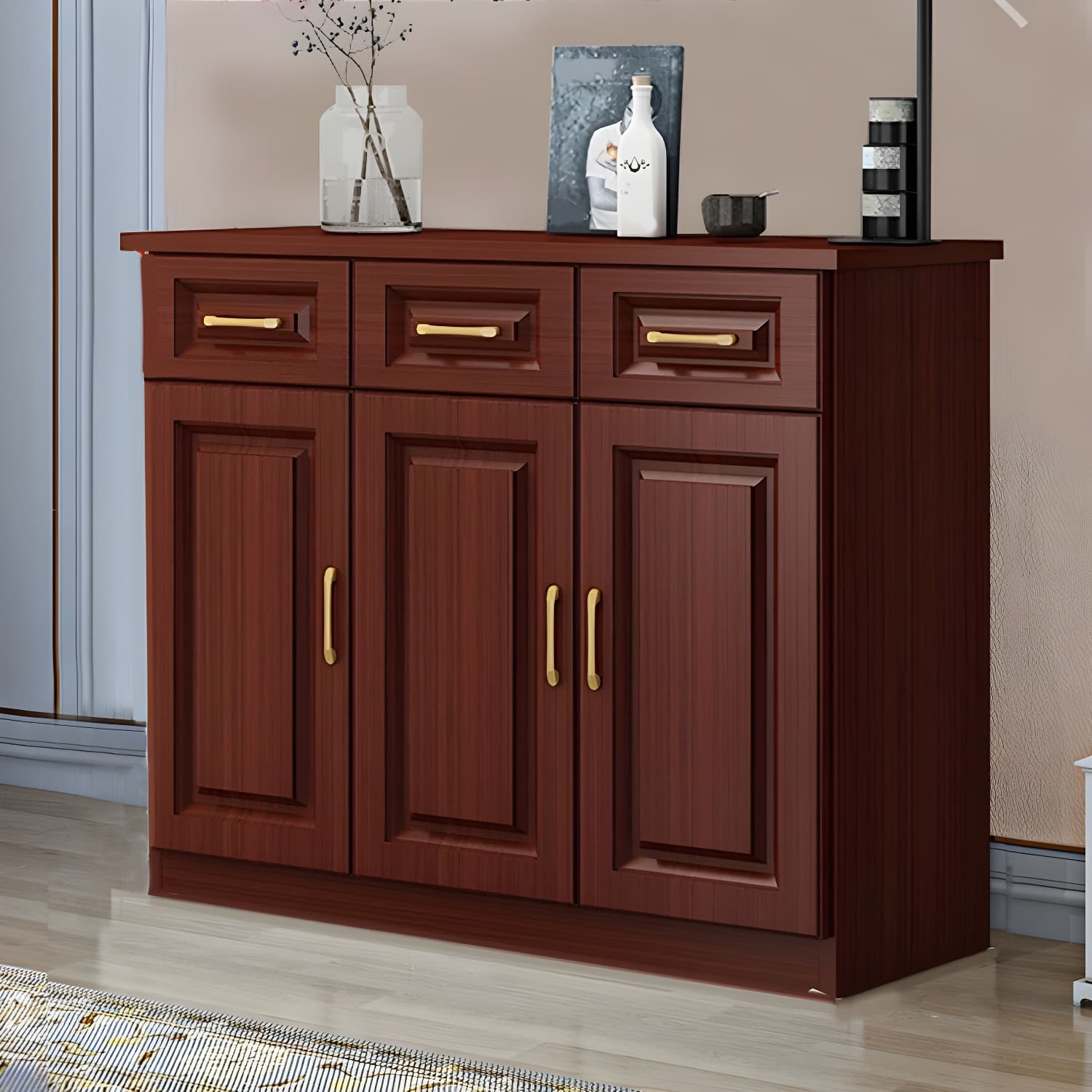 Modern Wood Buffet Sideboard with Drawers, Cabinets, and Shelves
