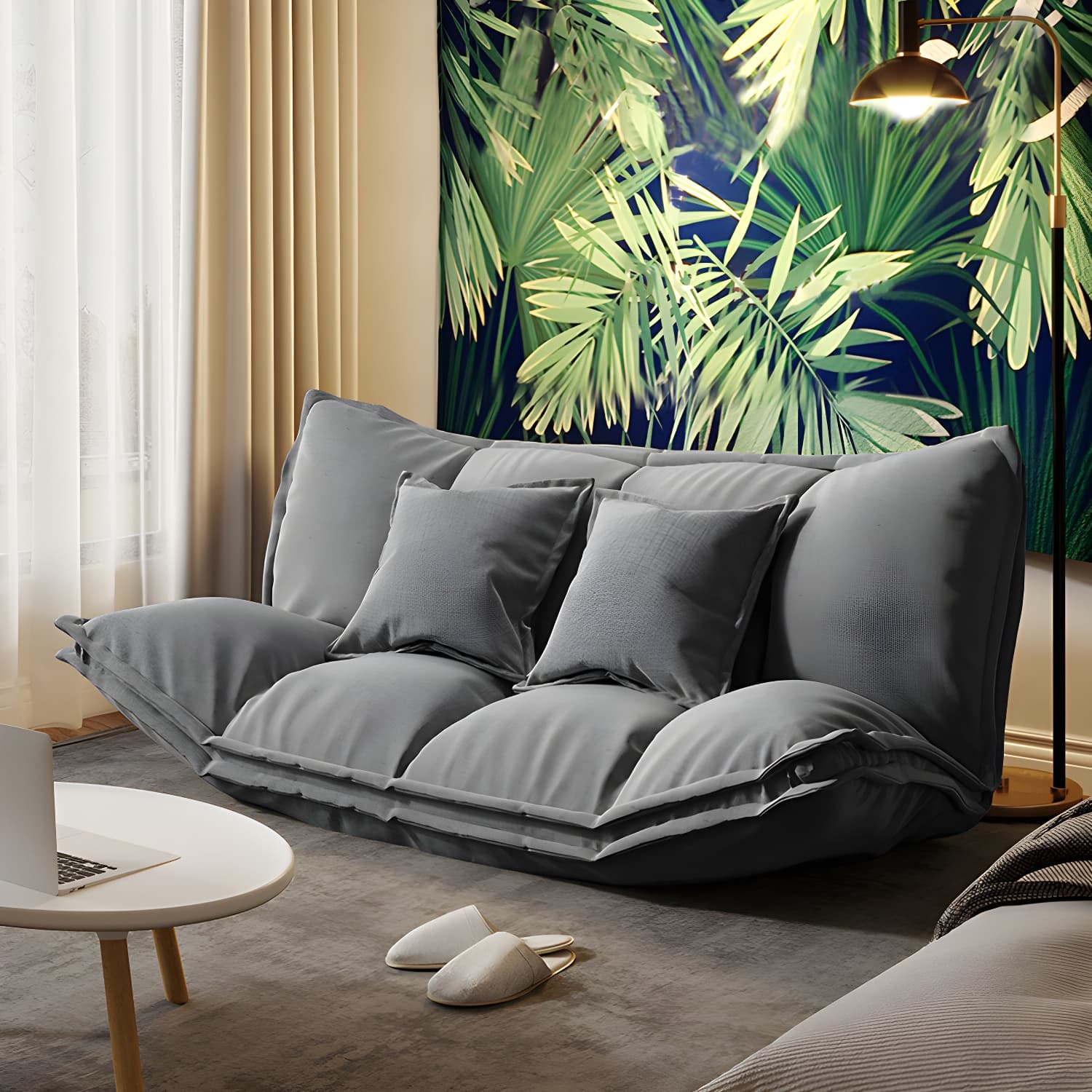Modern Tight Back Convertible Sleeper Sofa Fabric Armless Solid Color Sofa thumbnail 4