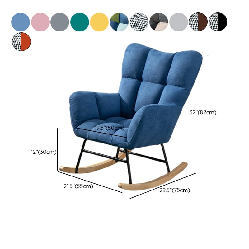 Cotton Cushioned Seat & Back Stationary Rocking Reading Chair with Flared Arm, Footstool, Wing Back & Light Wood Legs thumbnail 21