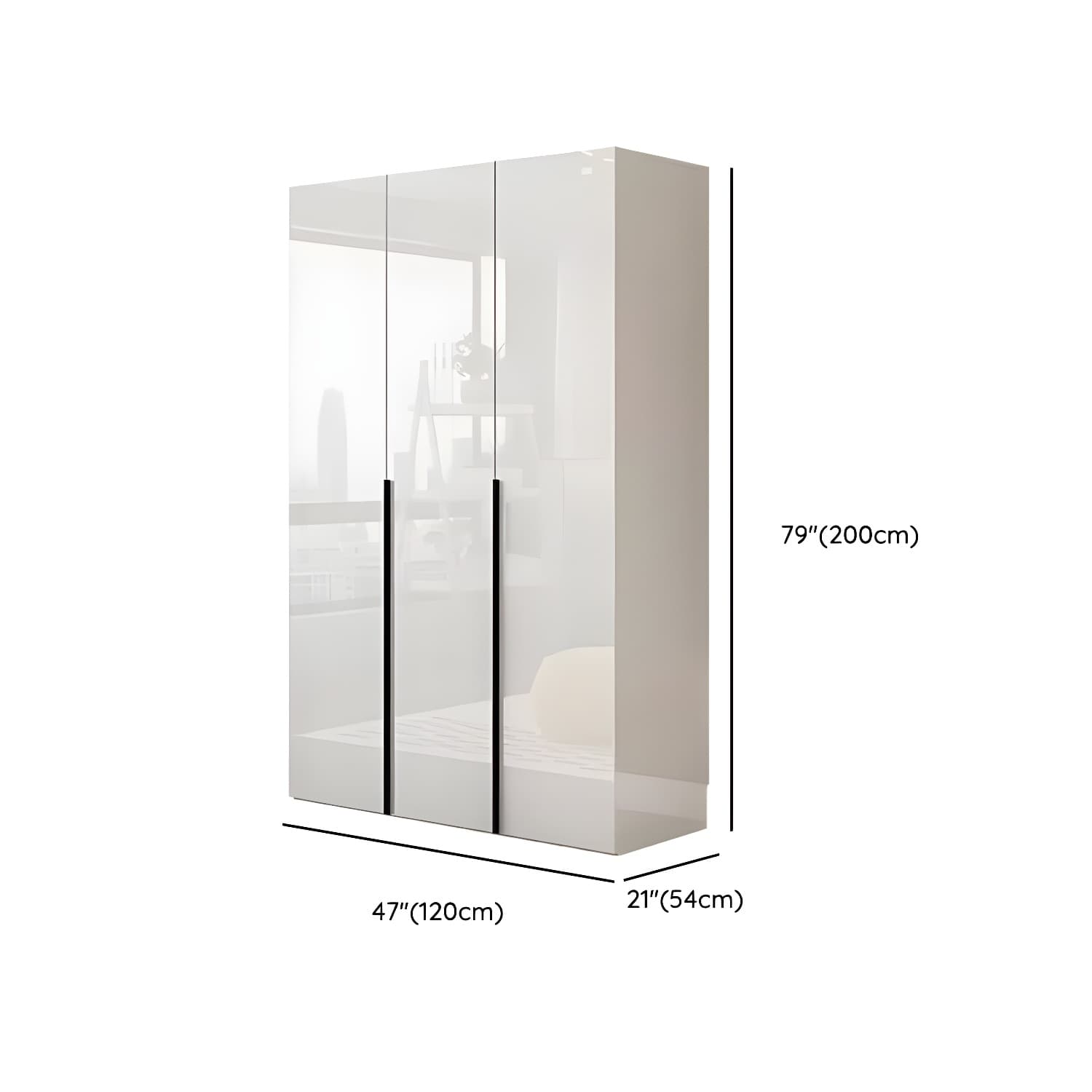 Modern white wood wardrobe armoire with hinged doors, clothing rod & shelves thumbnail 11
