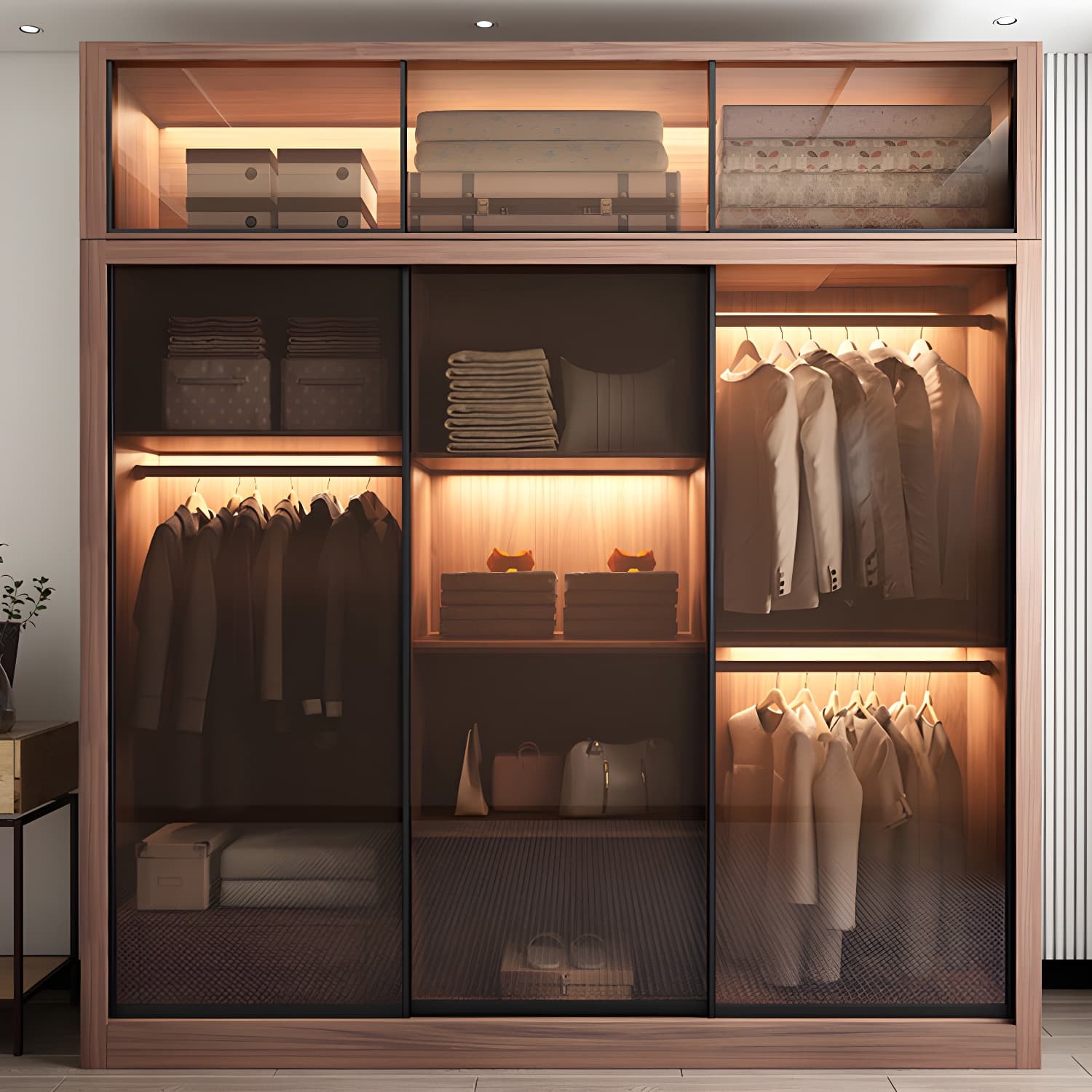 Brown Engineered Wood Wardrobe Armoire Modern Wardrobe Closet thumbnail 10