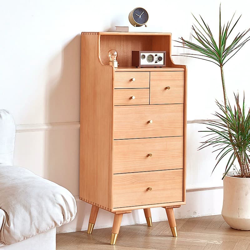 Five-Drawer Wooden Dresser, Natural Color, Modern Design, 50in Length, Pre-Drilled thumbnail 11