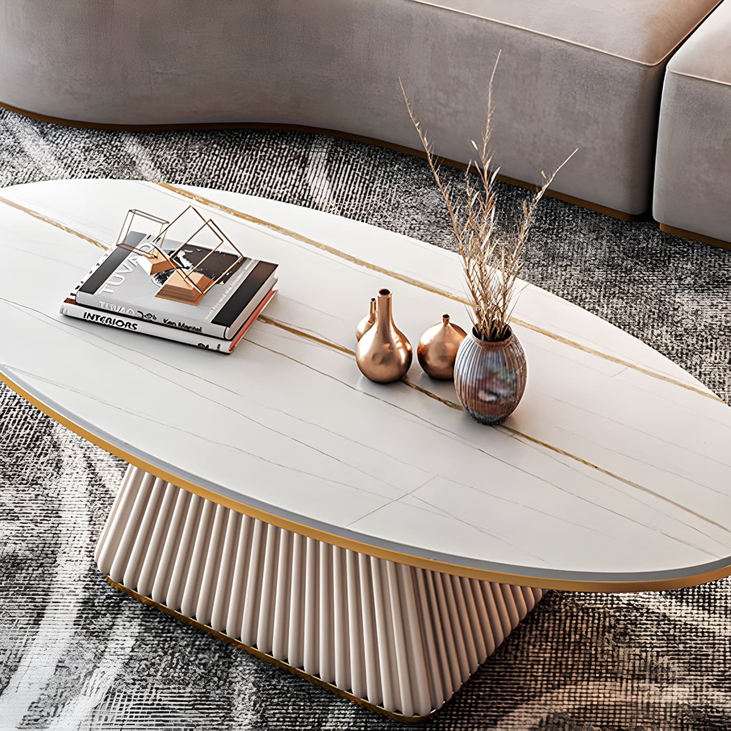 Glam Single Coffee Table Oval Pedestal Coffee Cocktail Table thumbnail 12