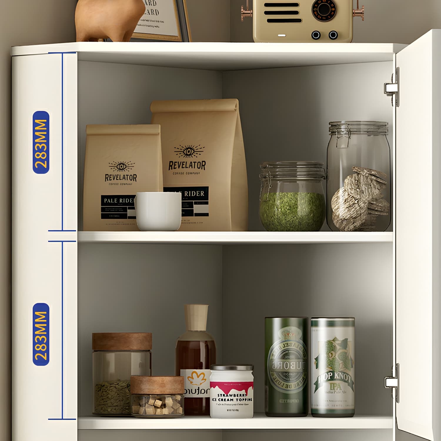 Modern White Corner Accent Cabinet with Stone Counter Top, 2 Cabinets, and 6 Shelves thumbnail 8