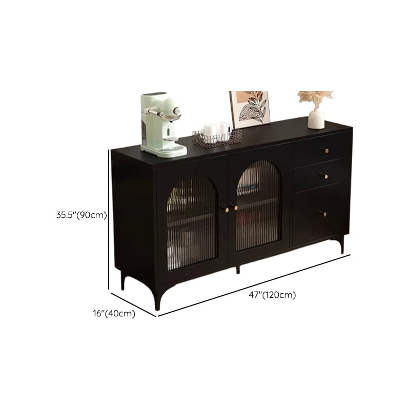 Narrow/Standard Coal Sideboard in Wood with Hutch, Glass Doors and Flexible Shelf in a Modern Style, 3 Drawers Included/Not Included thumbnail 12