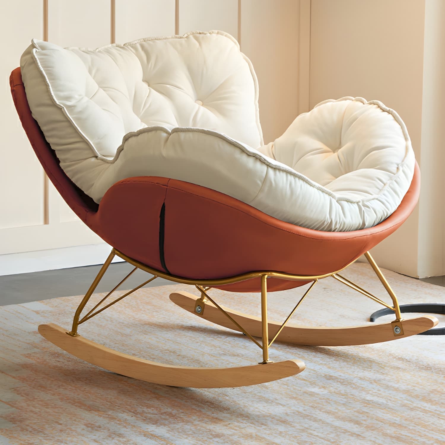 Stylish and Comfortable Modern Rocking Chair with Natural Wood Legs and Upholstered Track Arms thumbnail 8