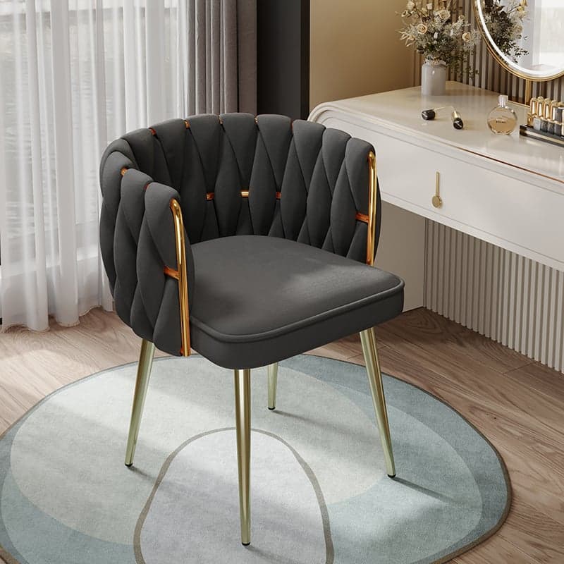 Glam Stable Framed Upholstered Arm Chair with Gold Base and Foot Pads for Dinette, Turned/Non-rotatable thumbnail 3