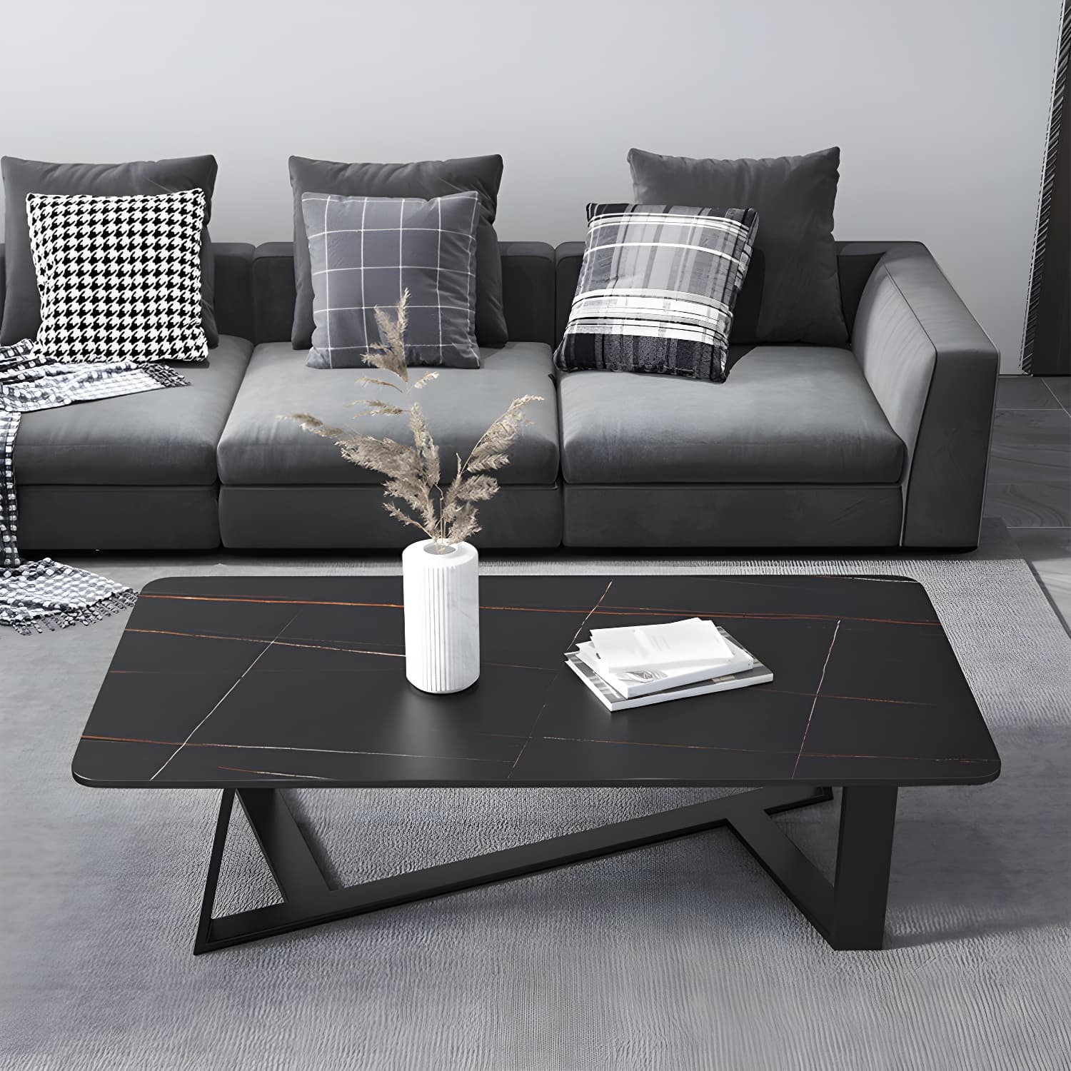 Marble Sled Coffee Table Modern Style Rectangular Cocktail Table thumbnail 7