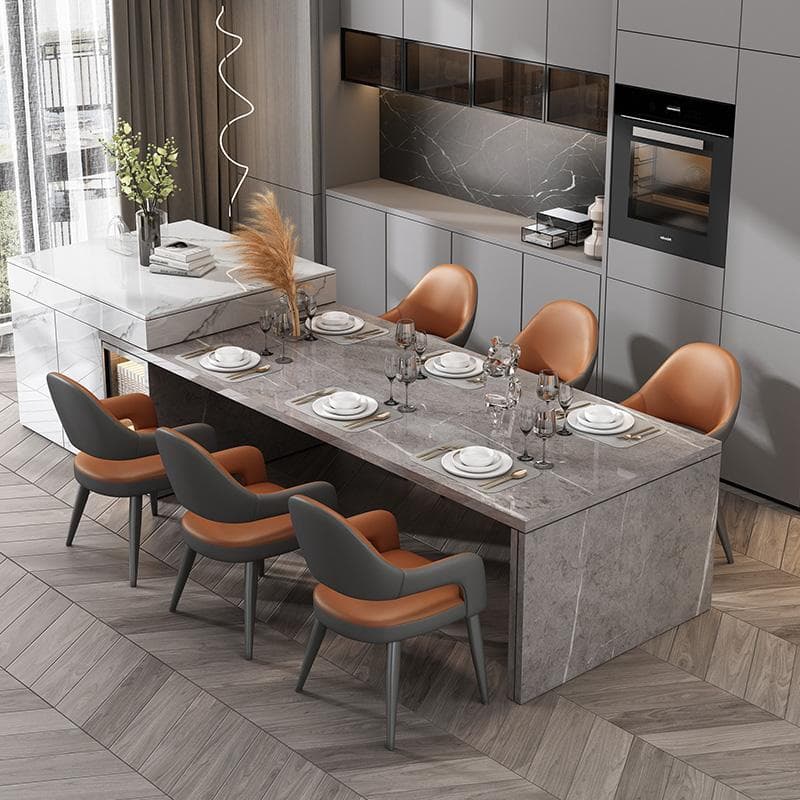 Faux Leather Arm Chair with Standard Back and Metal Legs in Gray for Kitchen & Dining thumbnail 10
