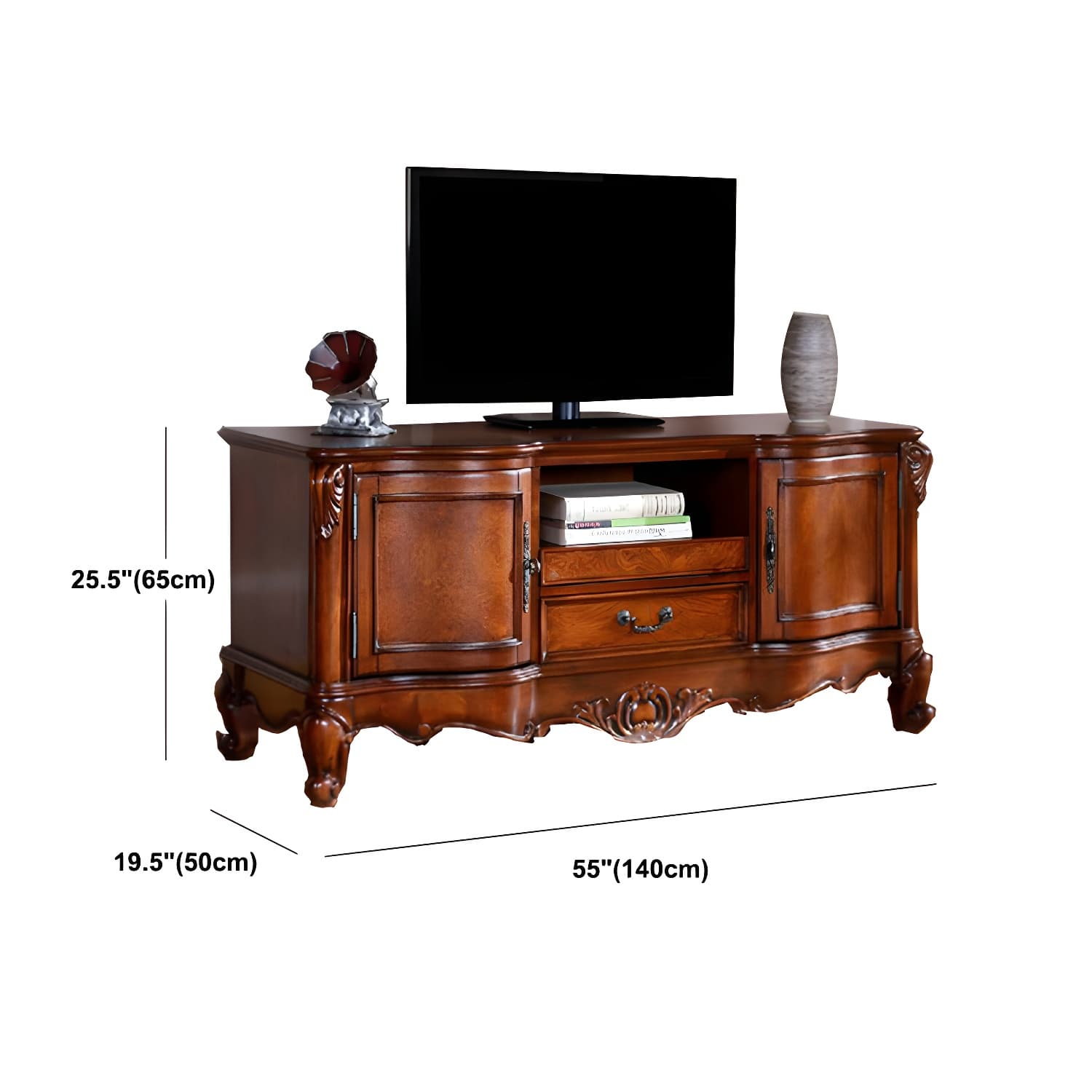 Brown Wooden TV Stand Console Traditional Style Home TV Cabinet with Drawers thumbnail 13