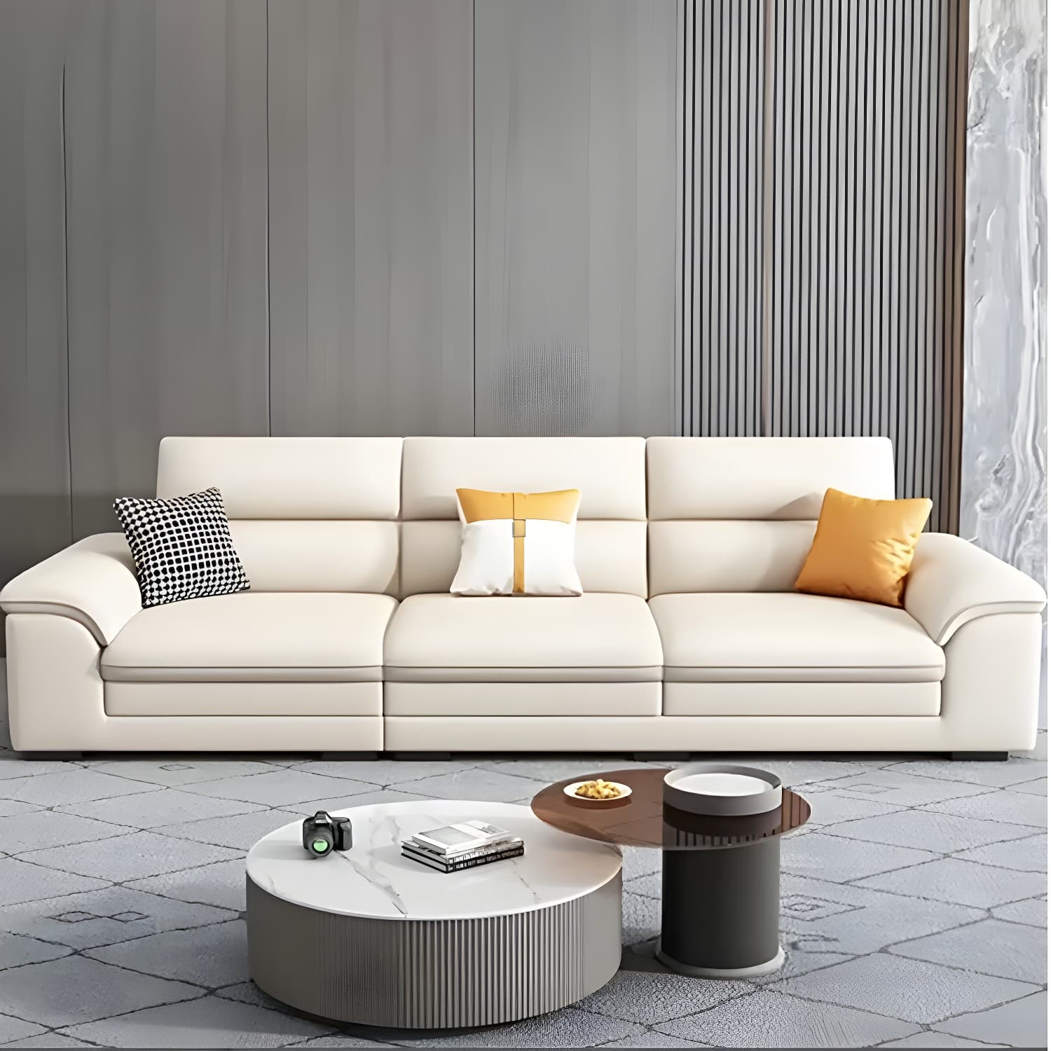 Modern Beige Stationary Sectional Sofa in Scratching Cloth with Wood Frame and Pillow Top Arms thumbnail 12