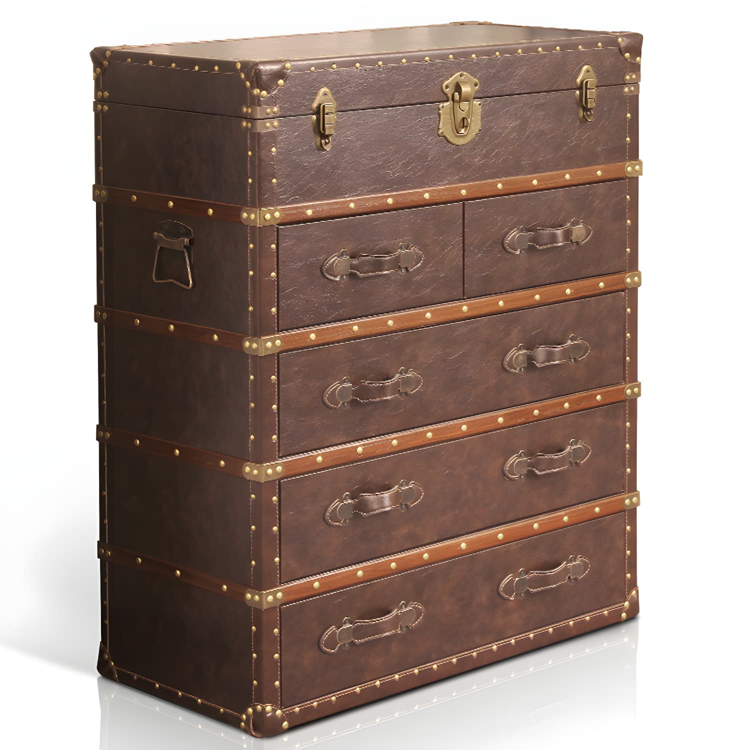 Rustic Leather Chest Vertical Chest with Drawers for Bedroom - image 14