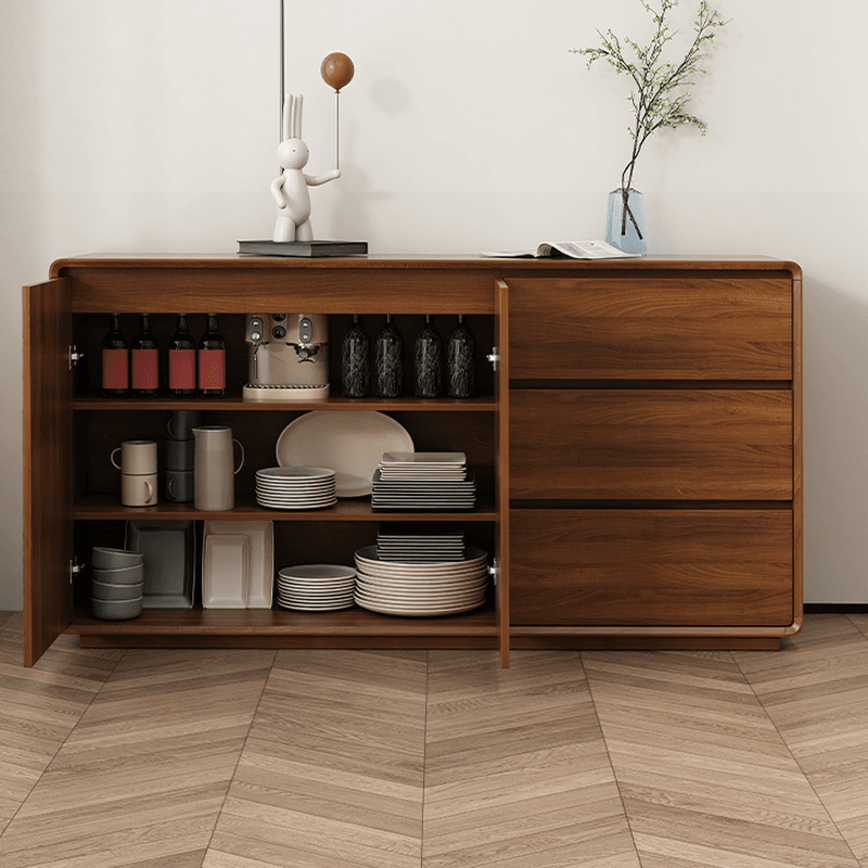 Ground Sideboard with 3 Drawers, Cupboard, Standard/Narrow Size, Timber Countertop, Adjustable Shelving, and 2 Doors/1 Door thumbnail 4