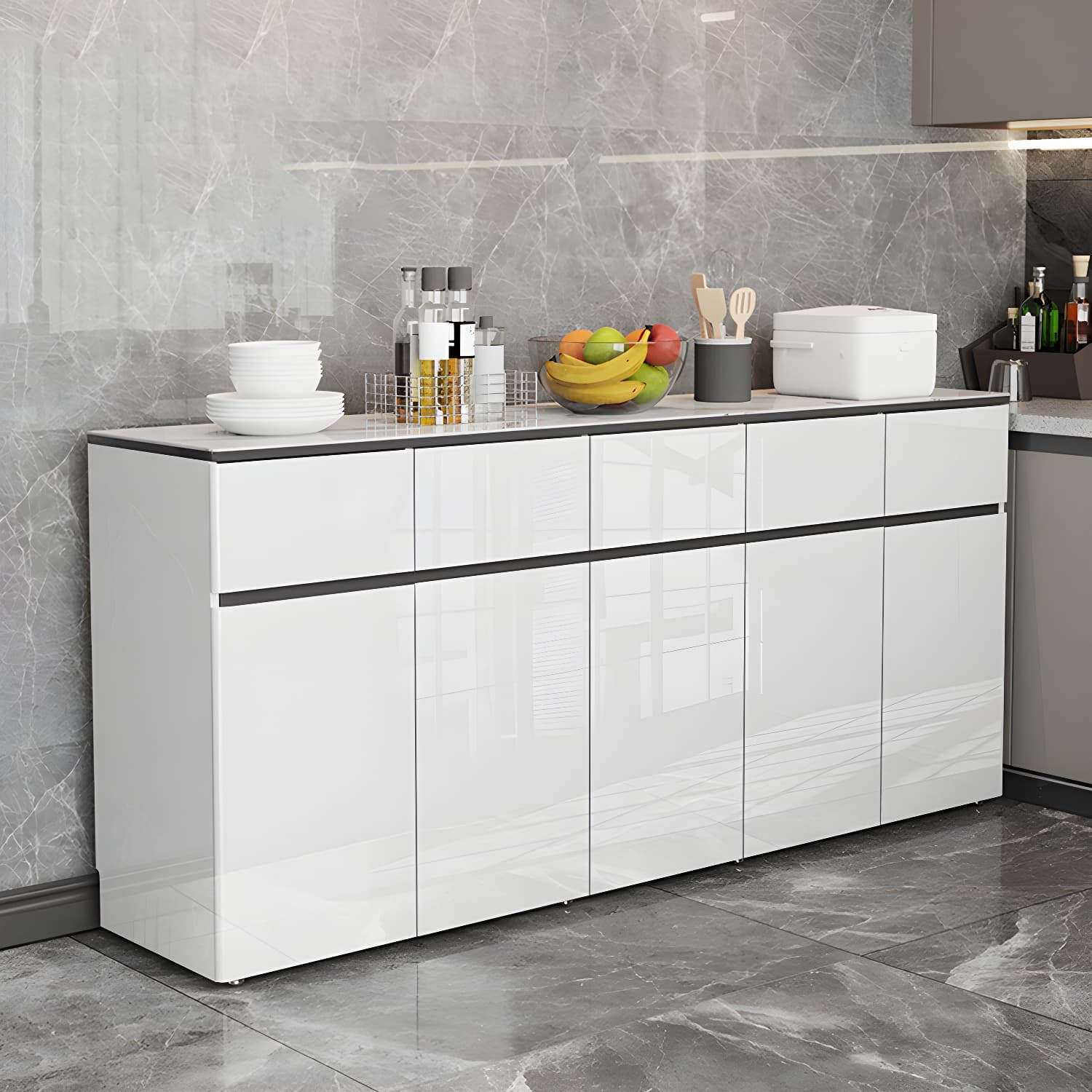Contemporary Glass Top Sideboard Cabinet with Drawer for Living Room thumbnail 3