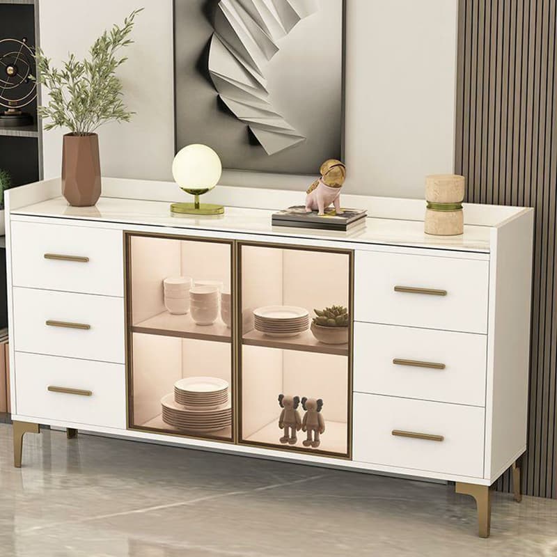 Glam Wood Sideboard with Glass Doors, Lighting Included, and Adjustable Shelves thumbnail 7