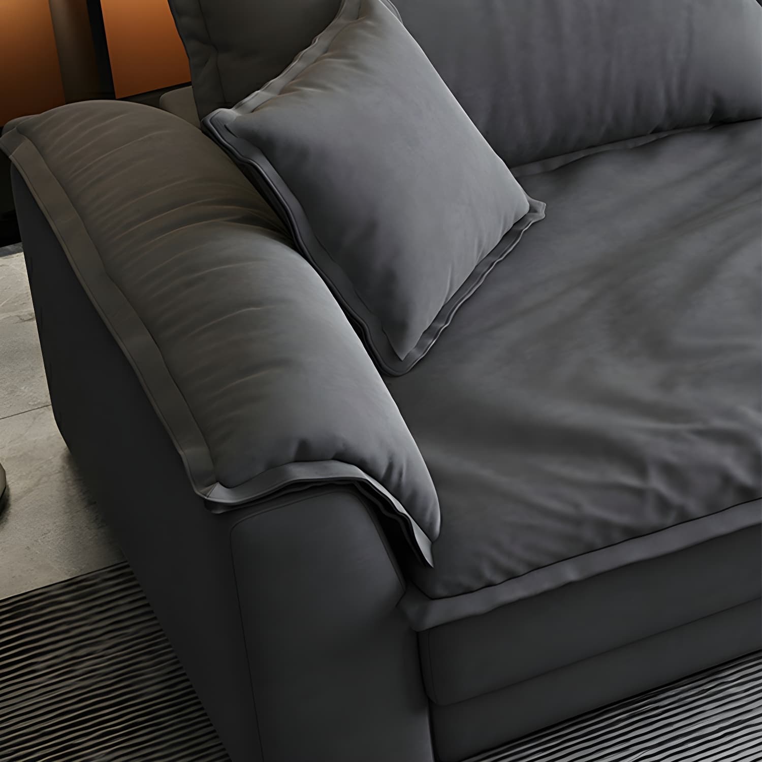 Modern Gray Abrasive Cloth Upholstered Stationary Sectional Sofa with Wood Frame thumbnail 8