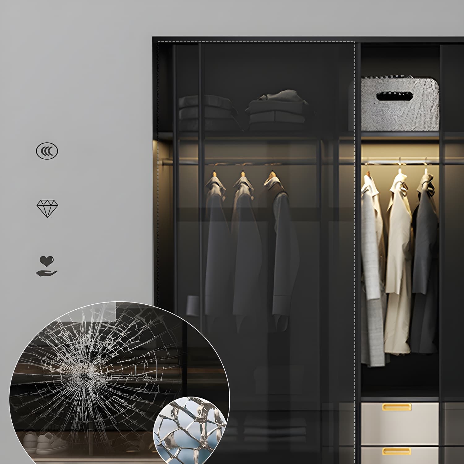 Black Wardrobe Cabinet Contemporary Glass Wardrobe Armoire for Home thumbnail 6
