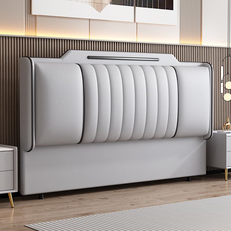 Art Deco Style Panel Headboard in Pine Wood with No Distressing, Camelback Shape for King/Queen/Full Bed, Featuring Sponge Upholstery and Standard Height thumbnail 7