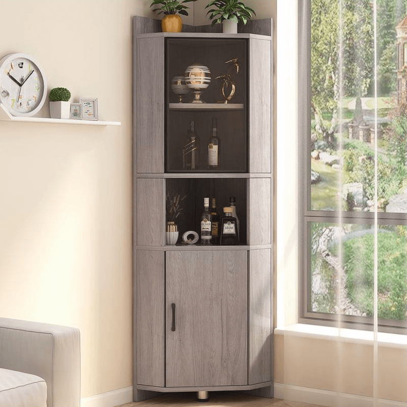 Gray/Wood Grain Unattached Accent Cabinet with Engineered Wood for Living Room thumbnail 2