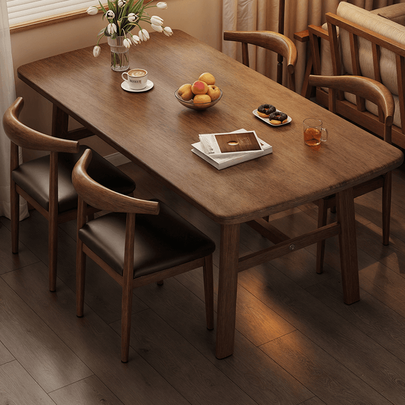 5 Pieces Chalk/Brown/Natural Dining Table Set with Wood Back Padded Chair and Natural Solid Wood Rectangular Dining Table for 4 thumbnail 4