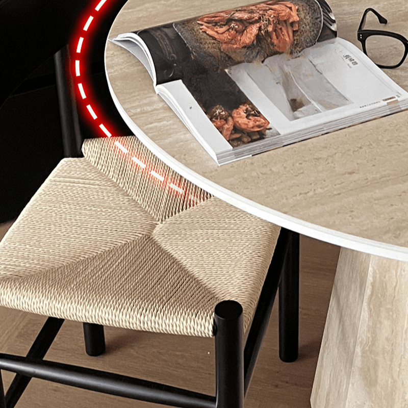 Retro Rounded Slate Dining Table Set with Stump Base, Fixed Mechanism, Unfinished Top thumbnail 5