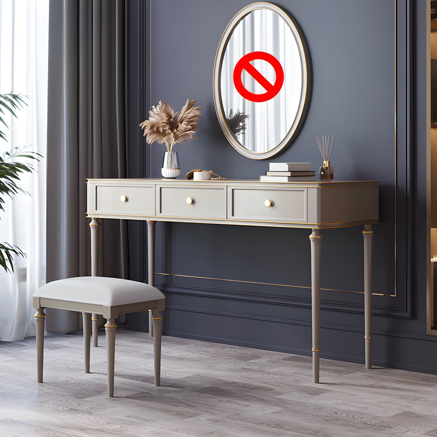 Mirror & 3 Drawers Makeup Vanity Dressing Table Solid Wood Dresser thumbnail 12