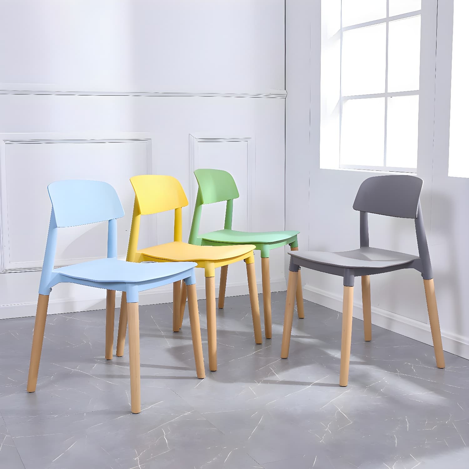 Scandinavian Home Side Chair Open Back Wood Legs Dining Room Chair Set thumbnail 11