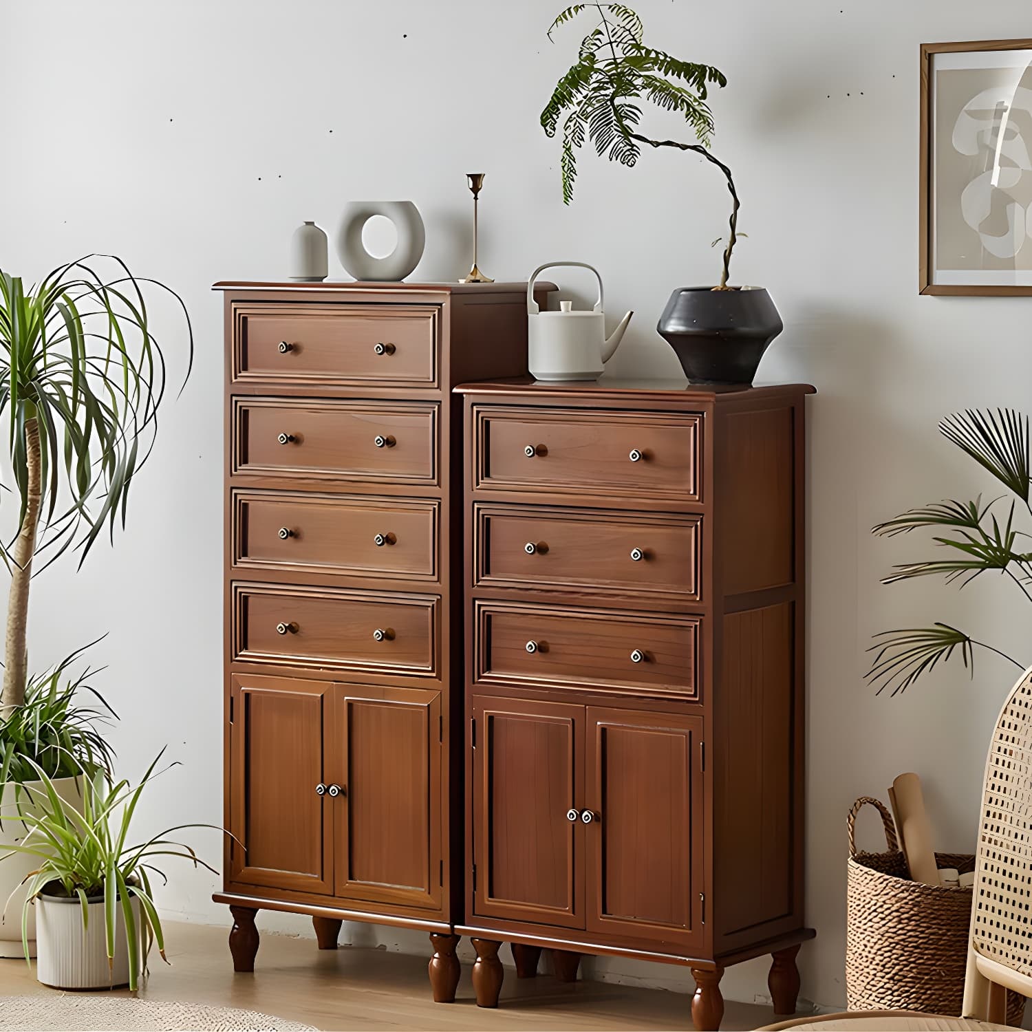 Mid-Century Modern Rectangular Wood Accent Cabinet with 1 Cabinet and Drawers thumbnail 8