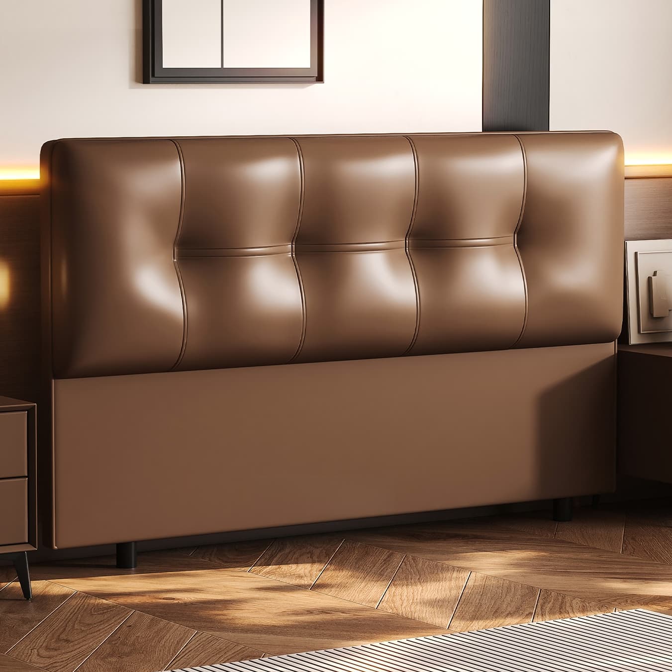 Simplistic Style Panel Headboard with No Distressing, Piled Tufted Rectangular Shape for King/Queen/Full Bed, Featuring Sponge Upholstery and Standard Height thumbnail 2