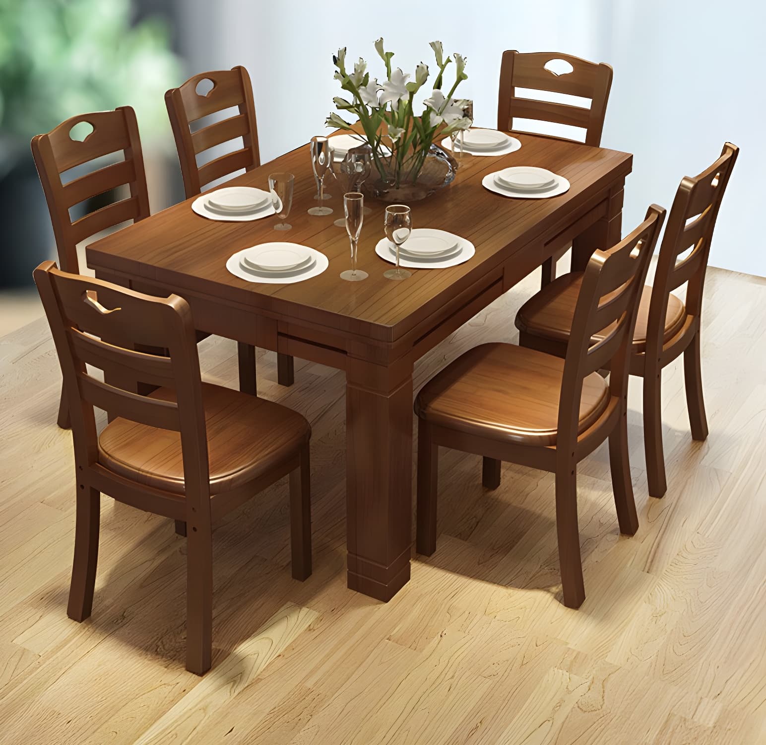 7-Piece Modern Wood Dining Set with Solid Wood Features and Seating for 6 thumbnail 8