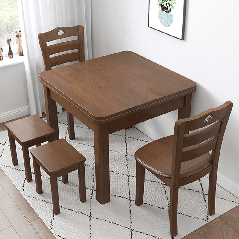 Square Fixed Dining Table Set with 4 Legs, a Wood Tabletop in Natural/Auburn/White, Back Chairs and Stool in a Simple Style thumbnail 6