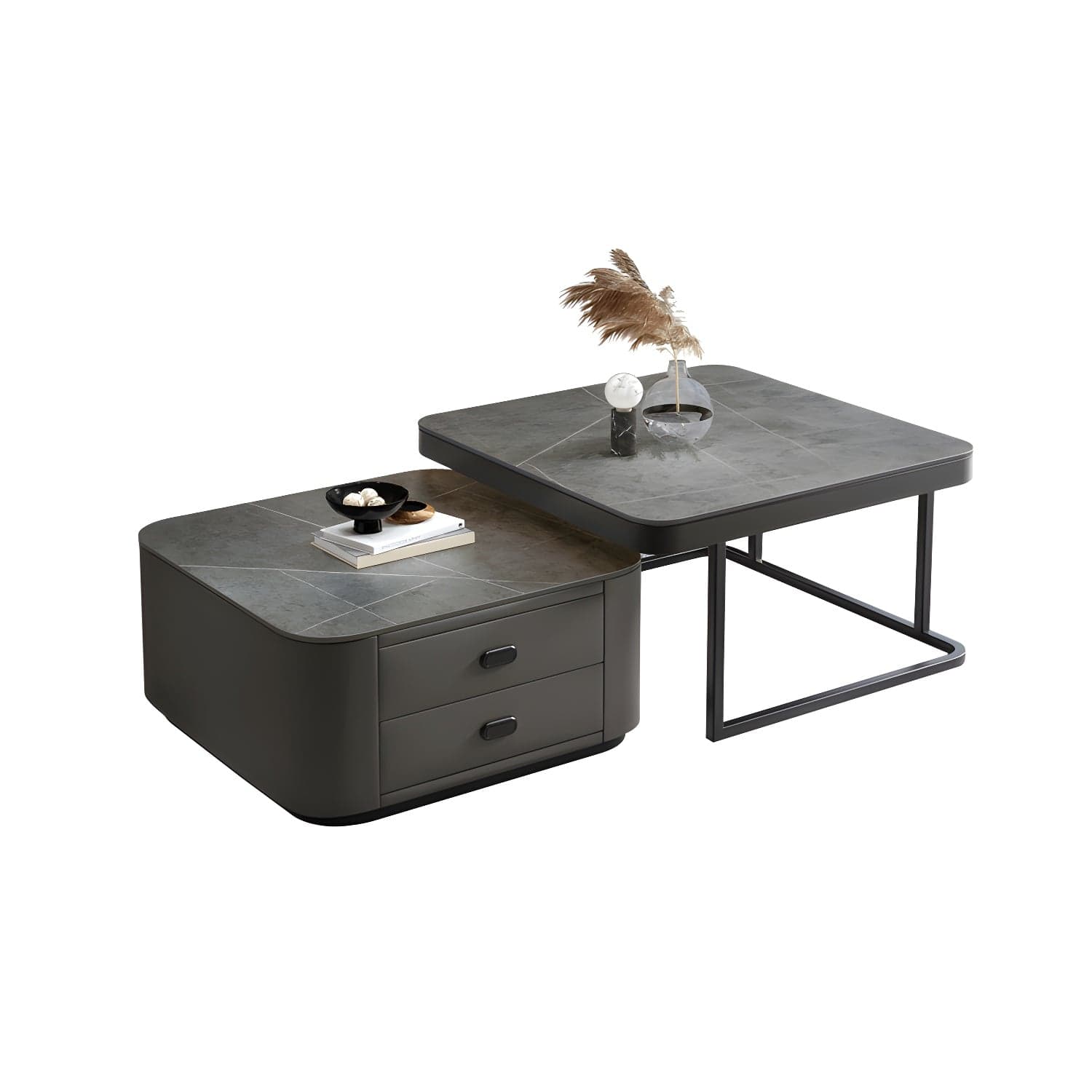 Square Coffee Table Glass Top 2 Nesting Coffee Table Set with Storage thumbnail 10