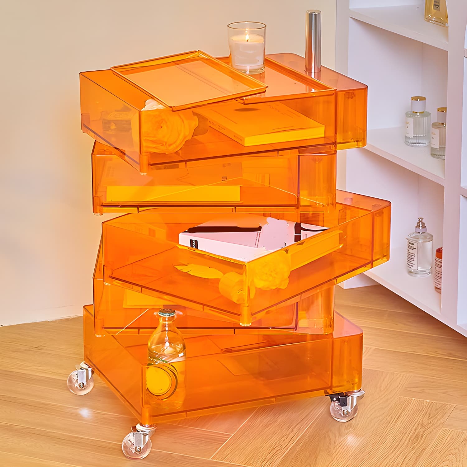 Plastic Nightstand Or End Table 28" Tall Nightstand with Drawers and Wheel thumbnail 20