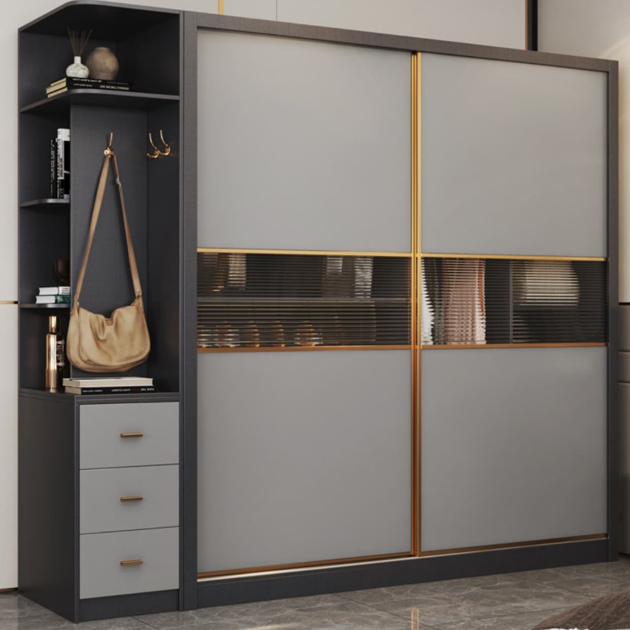 Modern Wood Freestanding Wardrobe Soft Close Drawer and Doors Wardrobe thumbnail 10