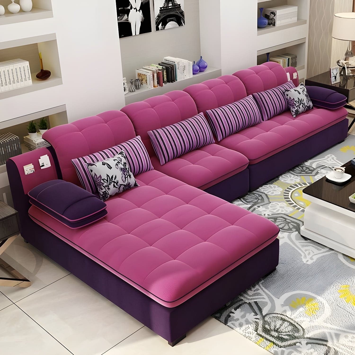 Modern Wood Frame L-Shaped Stationary Sofa Chaise with Adjustable Headrest and Storage Included thumbnail 9