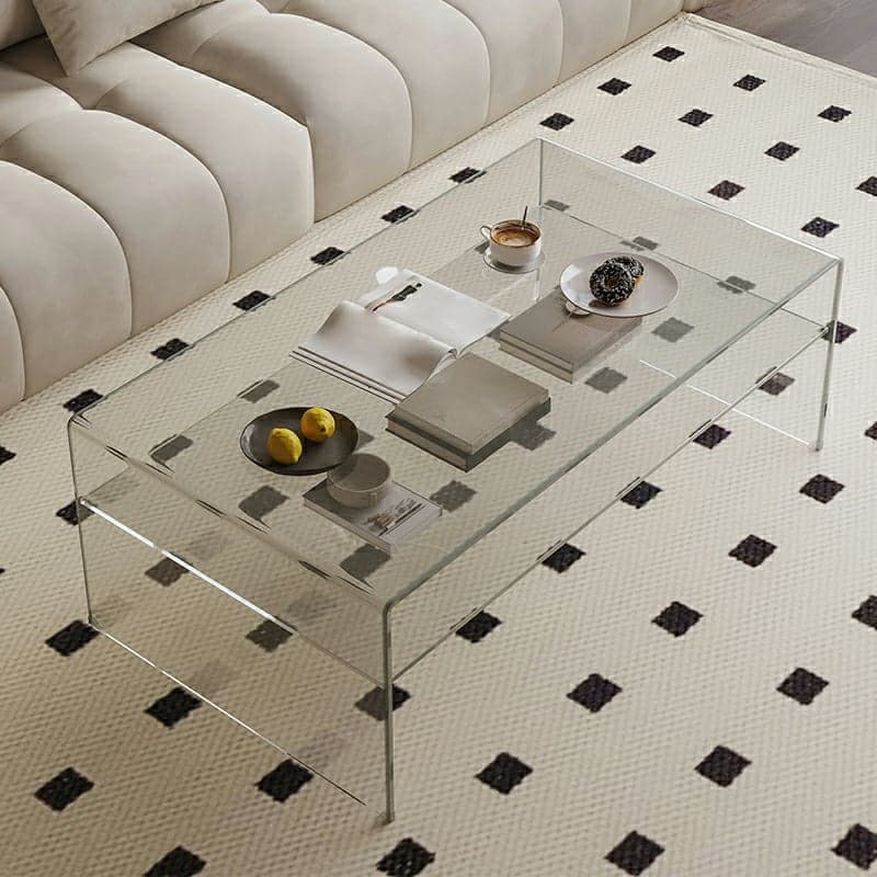Rectangular Glass Modern Coffee Table with Transparent Top and Sleek Glass Base thumbnail 2