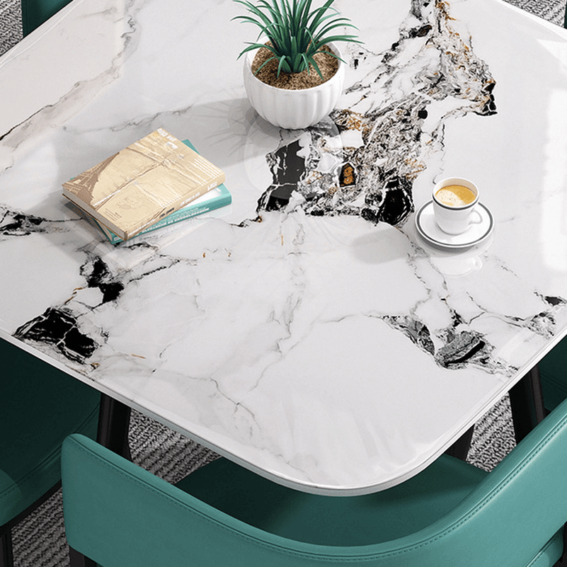 Circular Dining Table Set with a Slate Tabletop in White/Gray/Coal, Back and Cushion Chair for Dining Table for 4 in a Simple Style thumbnail 17