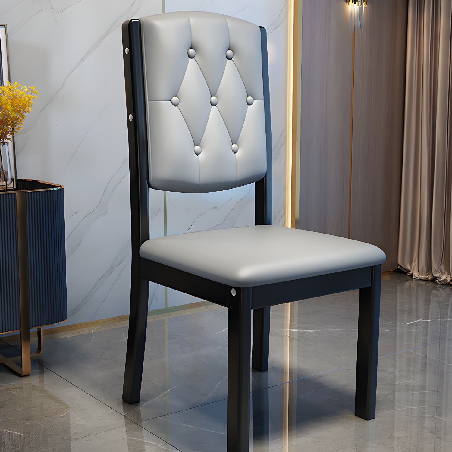 Matte Finish Leather Side Chair with Solid Wood Base for Home thumbnail 19