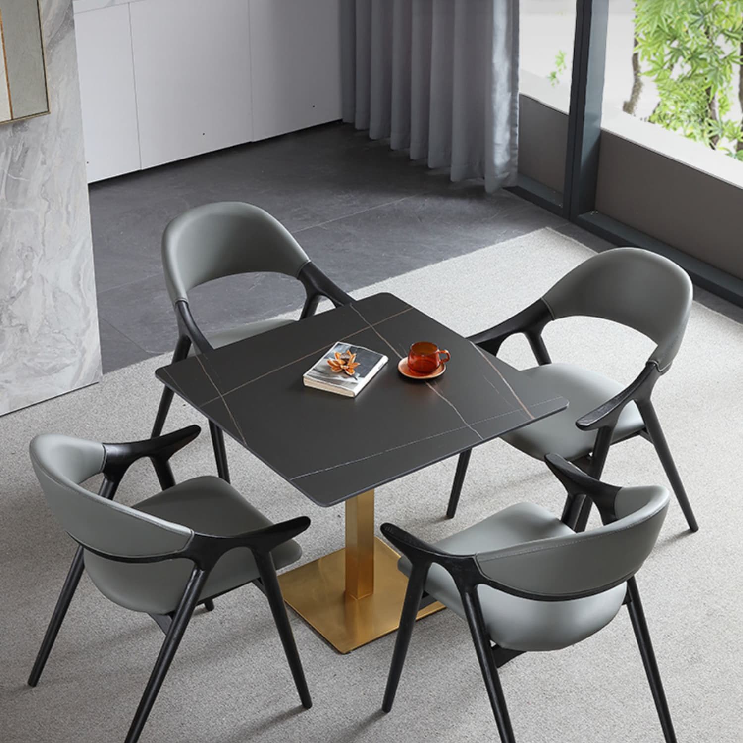 Industrial Square Dinner Table Sintered Stone Table with Metal Base for Home thumbnail 14
