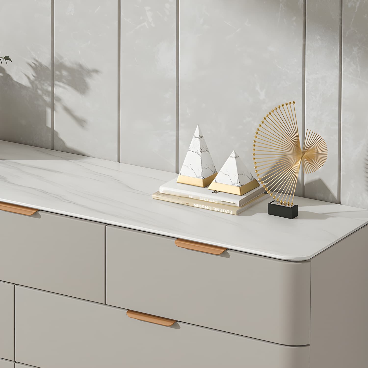 Modern Faux Leather Double Dresser with Solid Wood and Gold Accent Handles - image 10