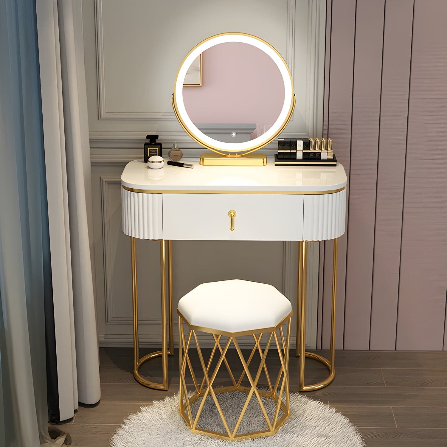 Glam Bedroom Vanity Dressing Table Wood Vanity Dressing Table Set thumbnail 2