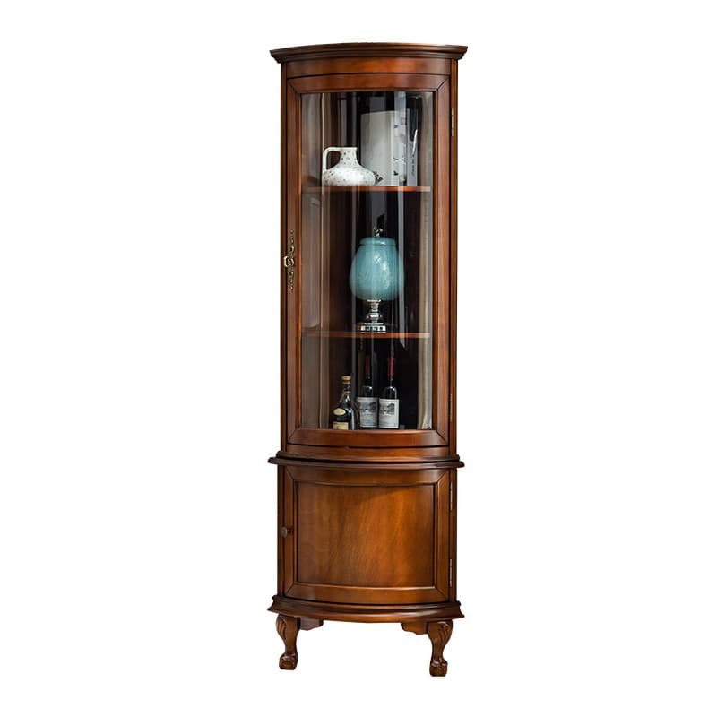Traditional Medium Brown Corner Accent Cabinet with Wood Countertop and Exterior Shelving thumbnail 5
