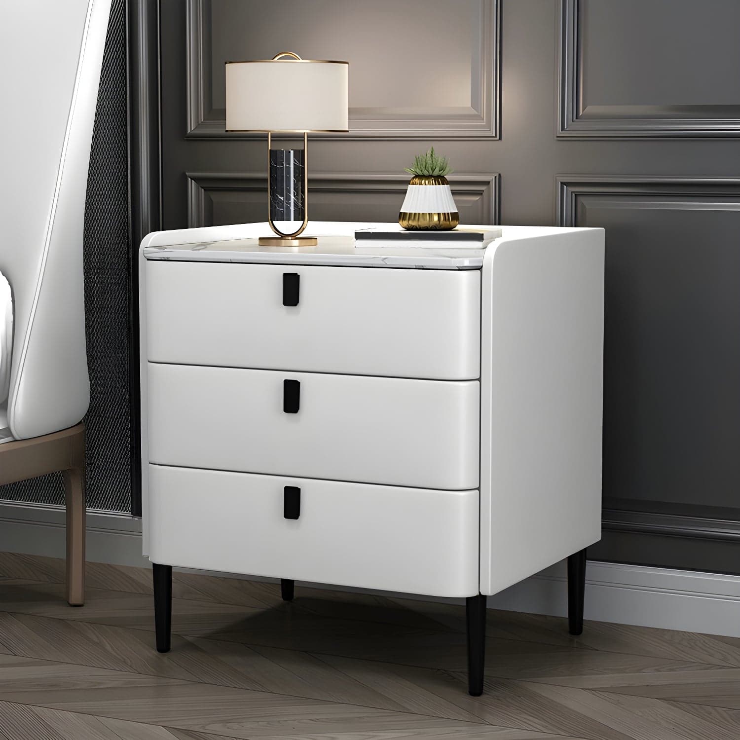 Glam Style Sintered Stone Top Drawer Storage Nightstand for Bedroom thumbnail 20