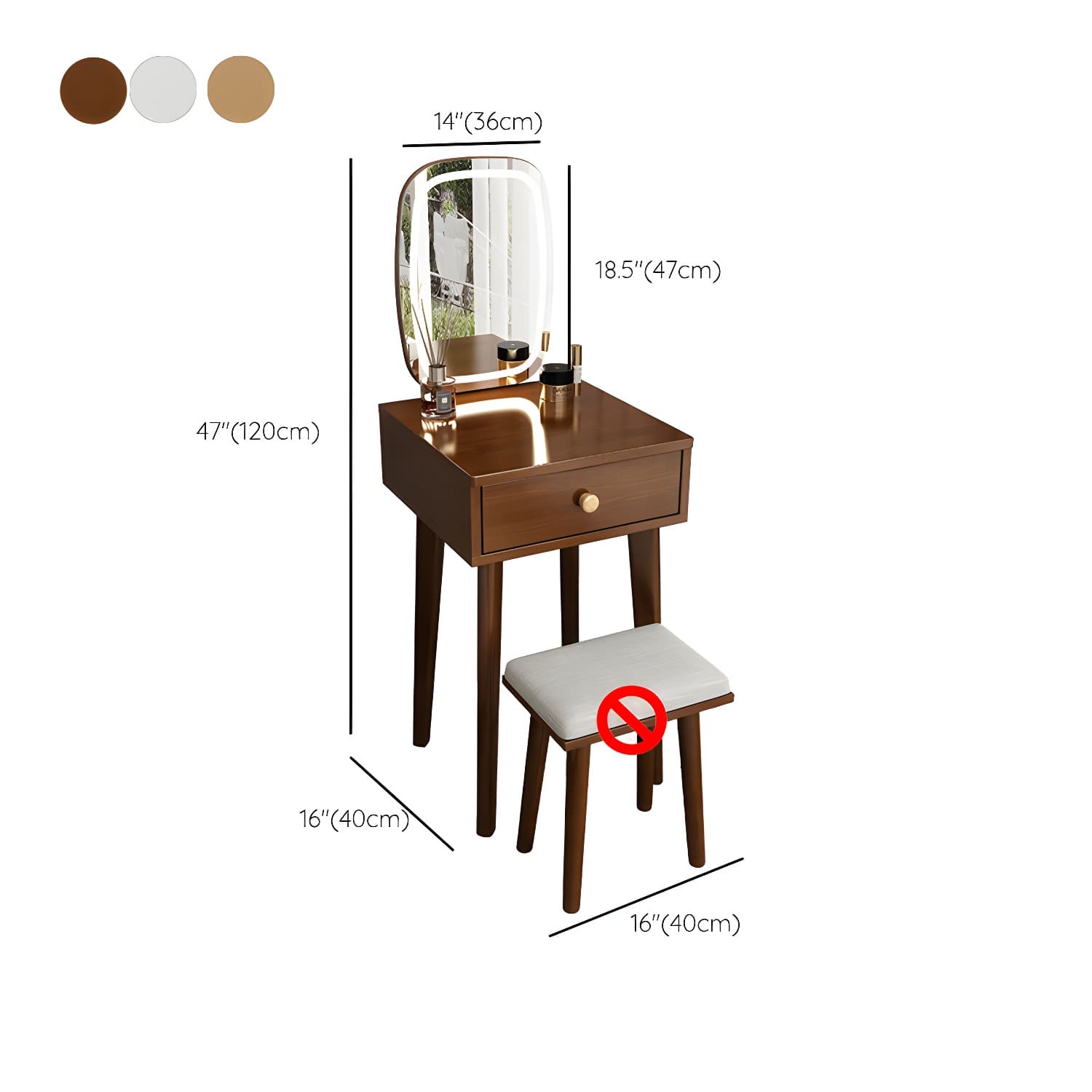 Traditional Bedroom With Drawer Solid Wood Lighted Mirror Make-up Vanity thumbnail 20