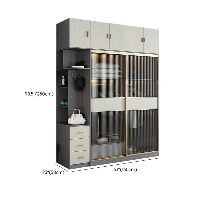 Contemporary Grey Wood Freestanding Cabinet Armoire with Lock, Interior Shelves & Soft Close Drawer thumbnail 29