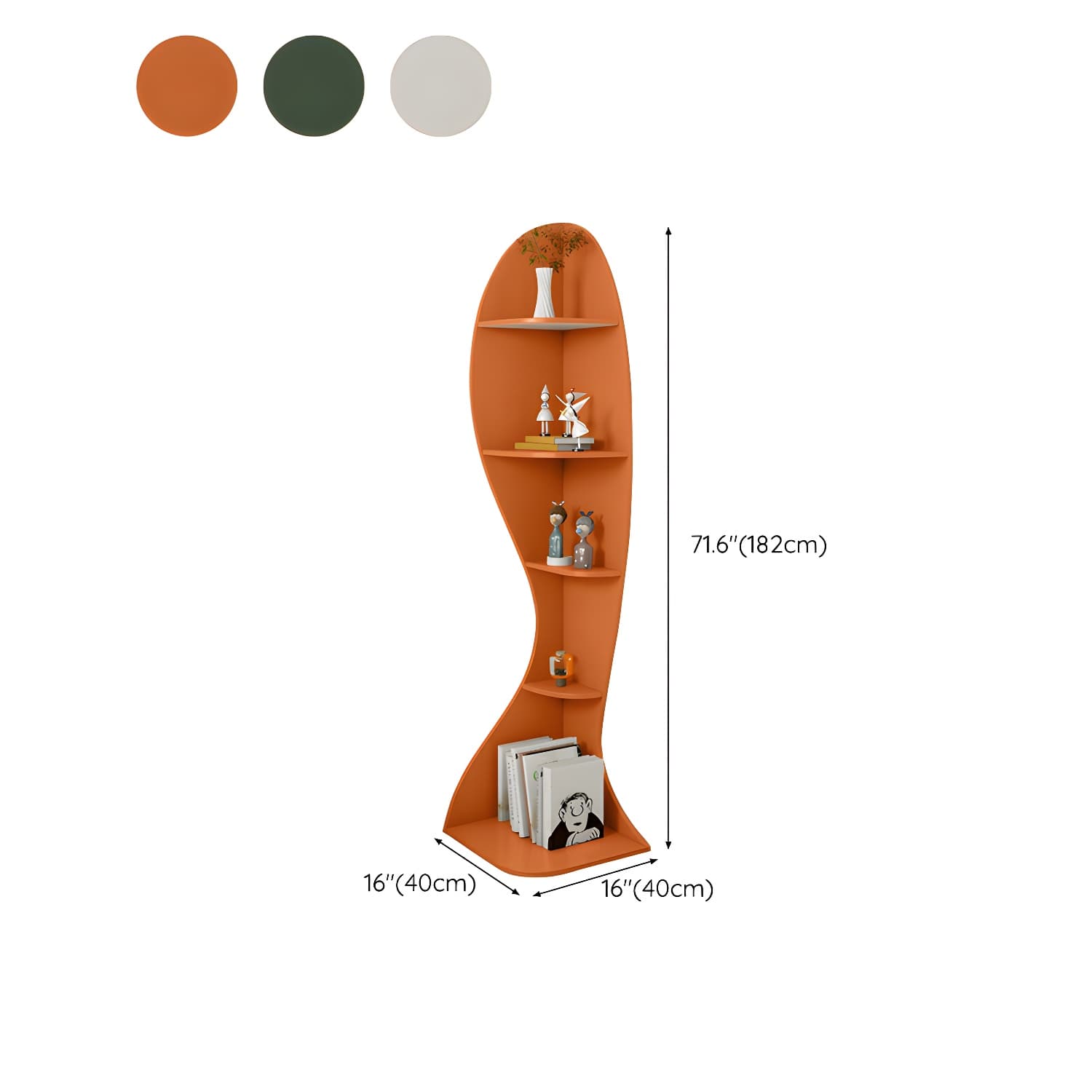 Corner Modern Accent Chest with Wood Counter Top and Open Shelves - 40cm X 40cm X 182cm - 4 Shelves thumbnail 15